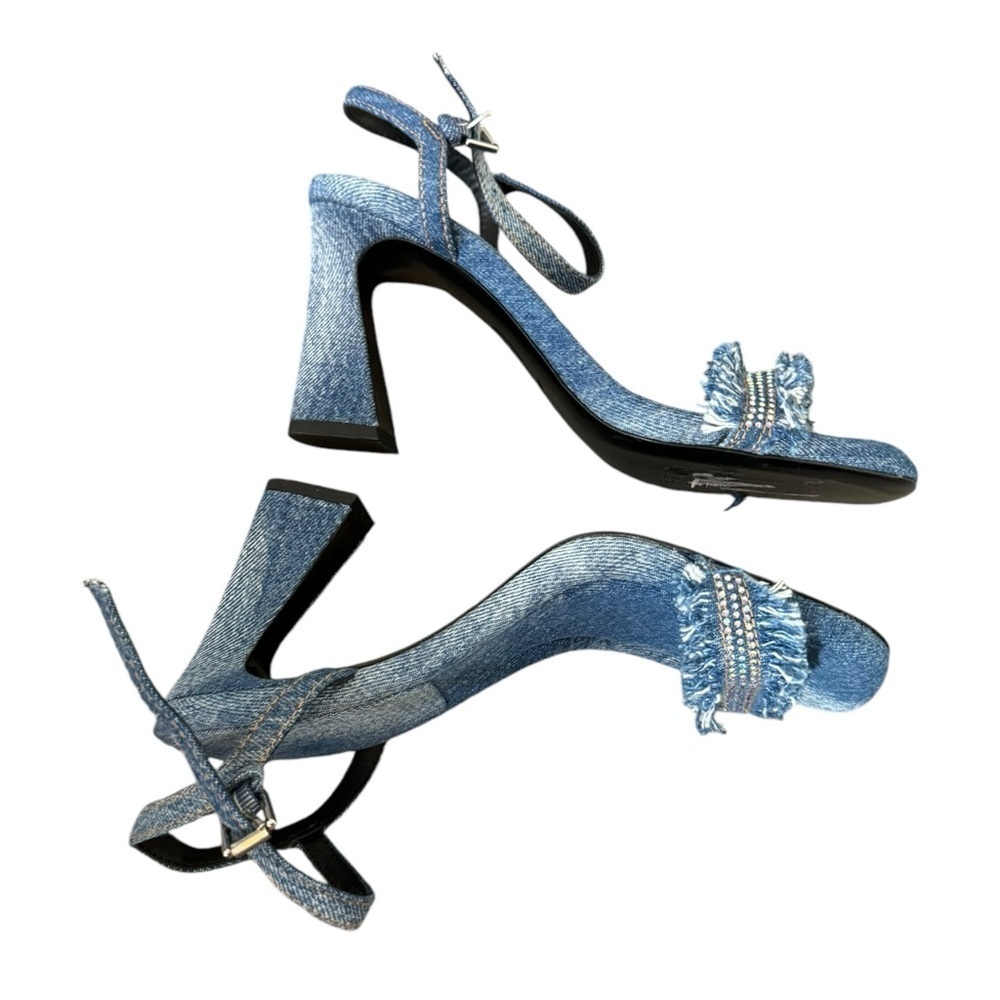Ash Lover Ankle Strap Sandals Heels 39 Denim Studded - Picture 9 of 9